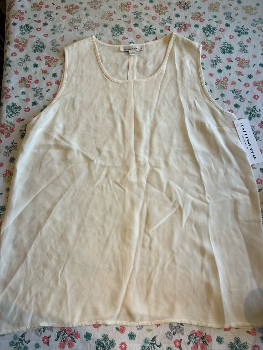 Silk Caroline Rose Cream Sleeveless Scoop Neck Tank